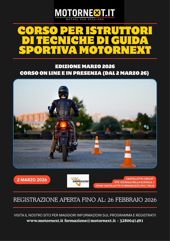 CORSO PER ISTRUTTORI DI TECNICHE DI GUIDA SPORTIVA MOTORNEXT - MARZO 2026