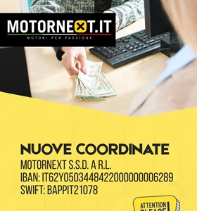 AVVISO: NUOVE COORDINATE BANCARIE MOTORNEXT