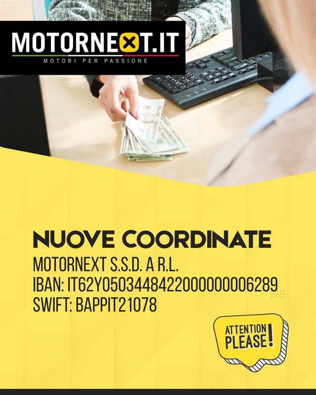 AVVISO: NUOVE COORDINATE BANCARIE MOTORNEXT